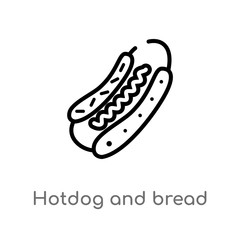outline hotdog and bread vector icon. isolated black simple line element illustration from food concept. editable vector stroke hotdog and bread icon on white background