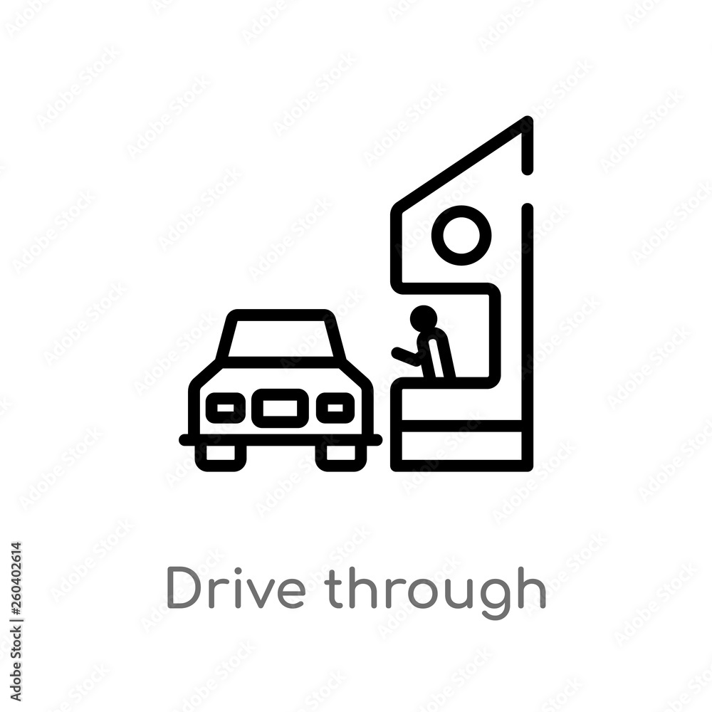 Poster outline drive through vector icon. isolated black simple line element illustration from food concept