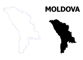 Vector Contour Dotted Map of Moldova with Name