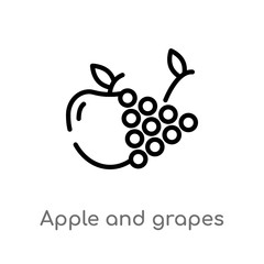 outline apple and grapes vector icon. isolated black simple line element illustration from food concept. editable vector stroke apple and grapes icon on white background