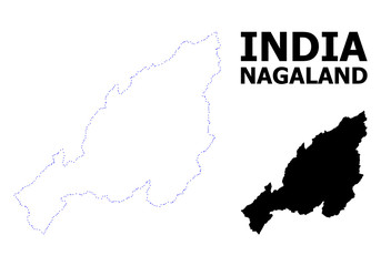Vector Contour Dotted Map of Nagaland State with Name