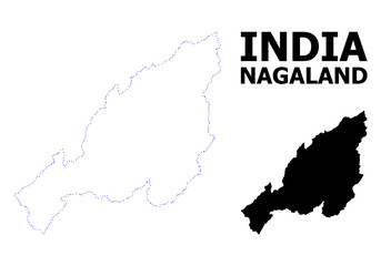 Fototapeta premium Vector Contour Dotted Map of Nagaland State with Name