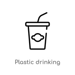 outline plastic drinking cup vector icon. isolated black simple line element illustration from food concept. editable vector stroke plastic drinking cup icon on white background