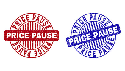 Grunge PRICE PAUSE round stamp seals isolated on a white background. Round seals with grunge texture in red and blue colors.