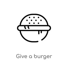 outline give a burger vector icon. isolated black simple line element illustration from food concept. editable vector stroke give a burger icon on white background
