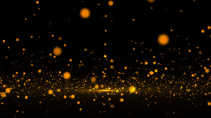 Fototapeta na wymiar Gold bokeh defocused lights glitter powder splash background. Golden dust. Magic mist glowing. 