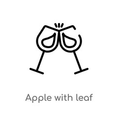 outline apple with leaf vector icon. isolated black simple line element illustration from food concept. editable vector stroke apple with leaf icon on white background