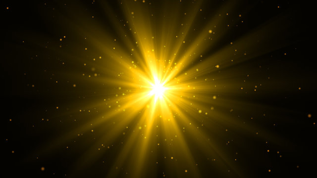 abstract glowing light sun burst with digital lens flare background. effect  decoration with ray sparkles .Star burst with sparkles. Gold glitter, Stock  Illustration