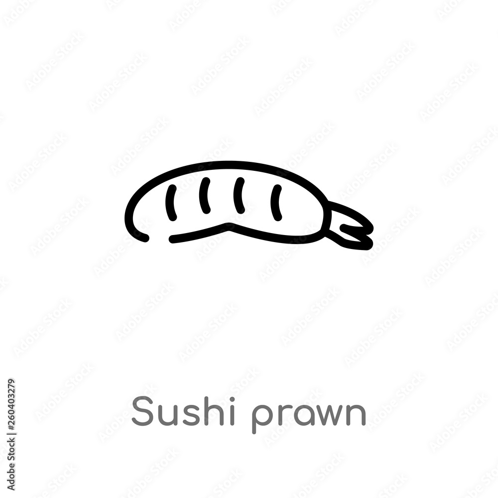 Poster outline sushi prawn vector icon. isolated black simple line element illustration from food concept. 