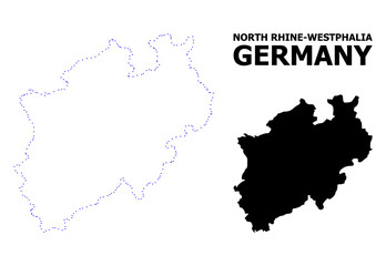 Vector Contour Dotted Map of North Rhine-Westphalia State with Name