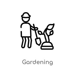 outline gardening vector icon. isolated black simple line element illustration from free time concept. editable vector stroke gardening icon on white background