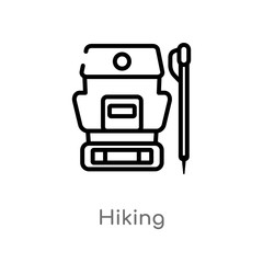 outline hiking vector icon. isolated black simple line element illustration from free time concept. editable vector stroke hiking icon on white background