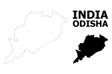 Vector Contour Dotted Map of Odisha State with Caption
