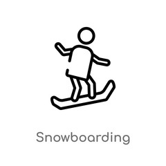 outline snowboarding vector icon. isolated black simple line element illustration from free time concept. editable vector stroke snowboarding icon on white background
