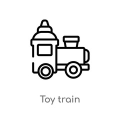 outline toy train vector icon. isolated black simple line element illustration from hobbies concept. editable vector stroke toy train icon on white background