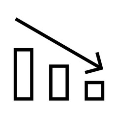 Icon of downward arrow with bar chart shape on white background