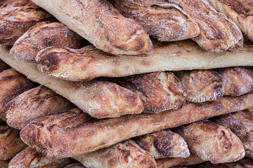 Stacked  baguettes with salt crust