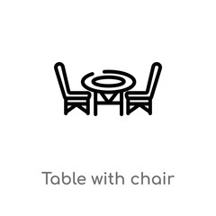 outline table with chair vector icon. isolated black simple line element illustration from furniture concept. editable vector stroke table with chair icon on white background