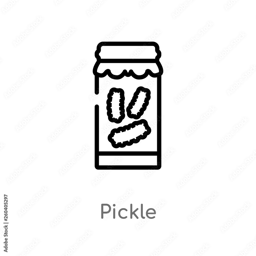 Poster outline pickle vector icon. isolated black simple line element illustration from gastronomy concept.
