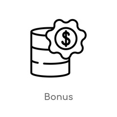 outline bonus vector icon. isolated black simple line element illustration from gaming concept. editable vector stroke bonus icon on white background