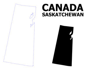 Vector Contour Dotted Map of Saskatchewan Province with Caption