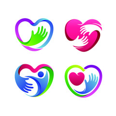 Love Health Care Set Logo Vector