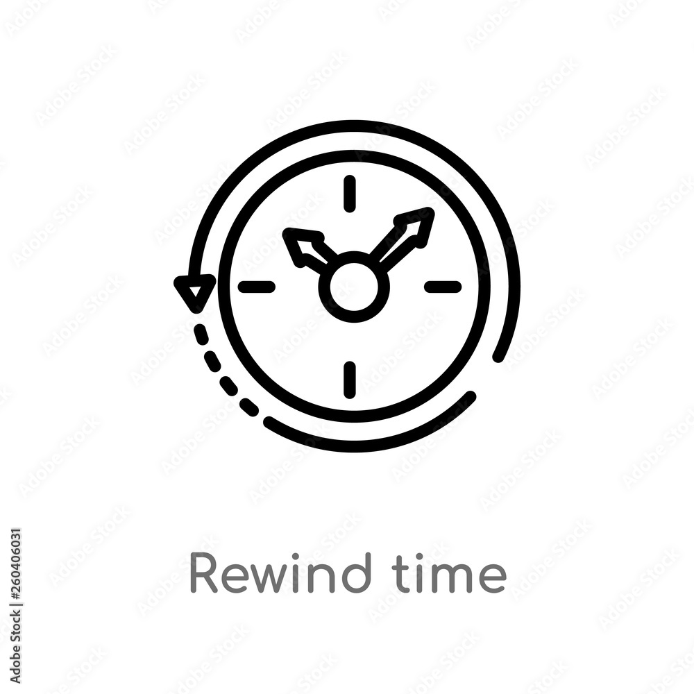 Poster outline rewind time vector icon. isolated black simple line element illustration from general concep