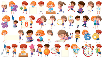 Set of mathematic kids character