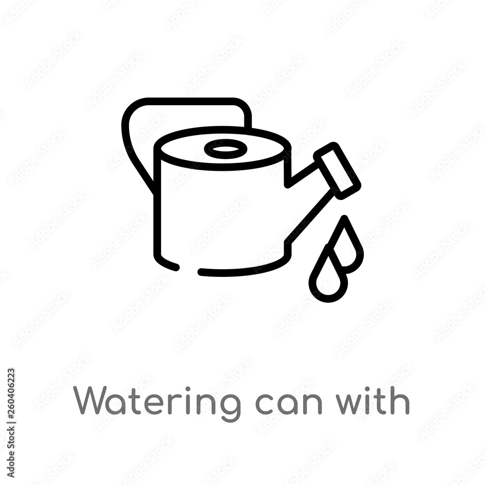 Poster outline watering can with water drops vector icon. isolated black simple line element illustration f