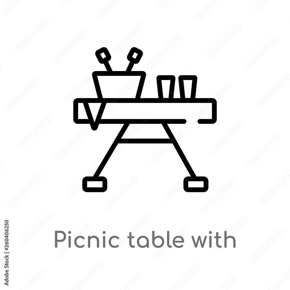 Poster outline picnic table with basket vector icon. isolated black simple line element illustration from g