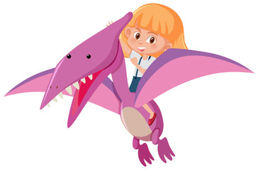 A girl riding dinosaur