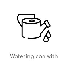 outline watering can with water drops vector icon. isolated black simple line element illustration from general concept. editable vector stroke watering can with water drops icon on white background