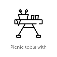 outline picnic table with basket vector icon. isolated black simple line element illustration from general concept. editable vector stroke picnic table with basket icon on white background