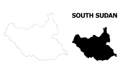 Vector Contour Dotted Map of South Sudan with Name
