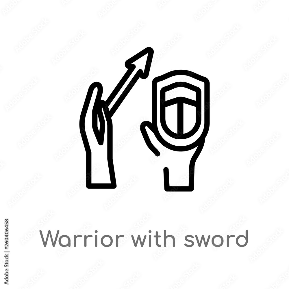 Poster outline warrior with sword and shield vector icon. isolated black simple line element illustration f
