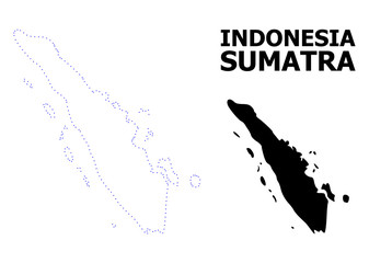Vector Contour Dotted Map of Sumatra Island with Caption