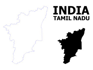 Vector Contour Dotted Map of Tamil Nadu State with Name