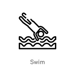 outline swim vector icon. isolated black simple line element illustration from gym and fitness concept. editable vector stroke swim icon on white background