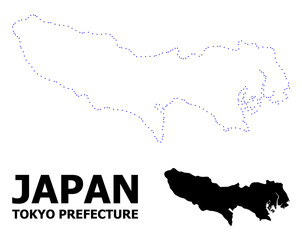 Vector Contour Dotted Map of Tokyo Prefecture with Name