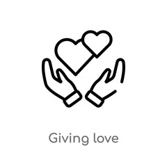 outline giving love vector icon. isolated black simple line element illustration from hands and gestures concept. editable vector stroke giving love icon on white background