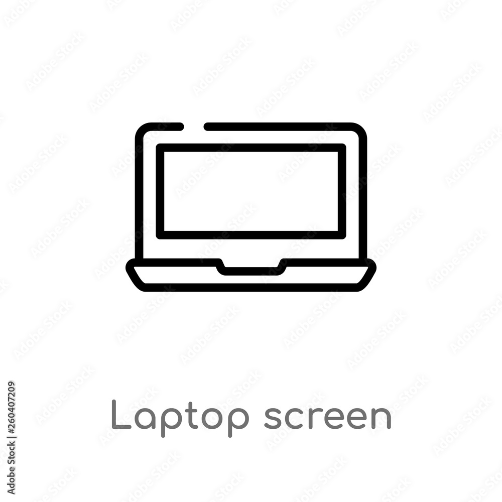 Poster outline laptop screen vector icon. isolated black simple line element illustration from hardware con