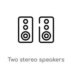 outline two stereo speakers vector icon. isolated black simple line element illustration from hardware concept. editable vector stroke two stereo speakers icon on white background