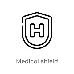 outline medical shield vector icon. isolated black simple line element illustration from health and medical concept. editable vector stroke medical shield icon on white background