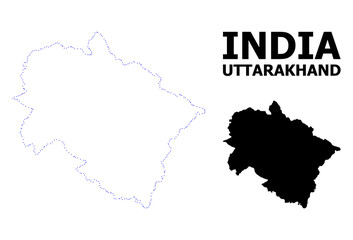 Vector Contour Dotted Map of Uttarakhand State with Name