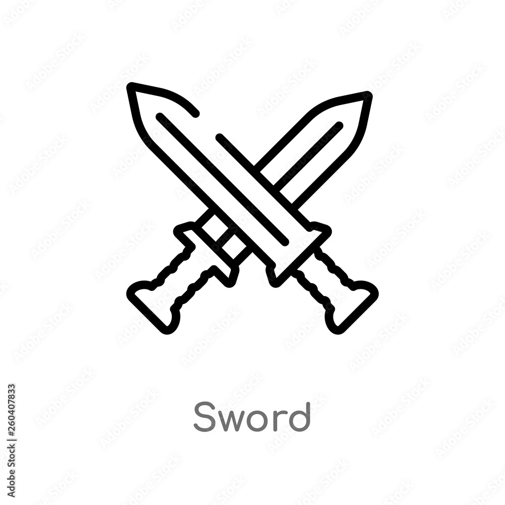 Poster outline sword vector icon. isolated black simple line element illustration from history concept. edi