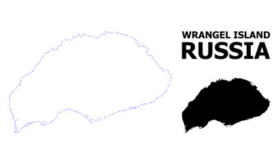 Vector Contour Dotted Map of Wrangel Island with Caption