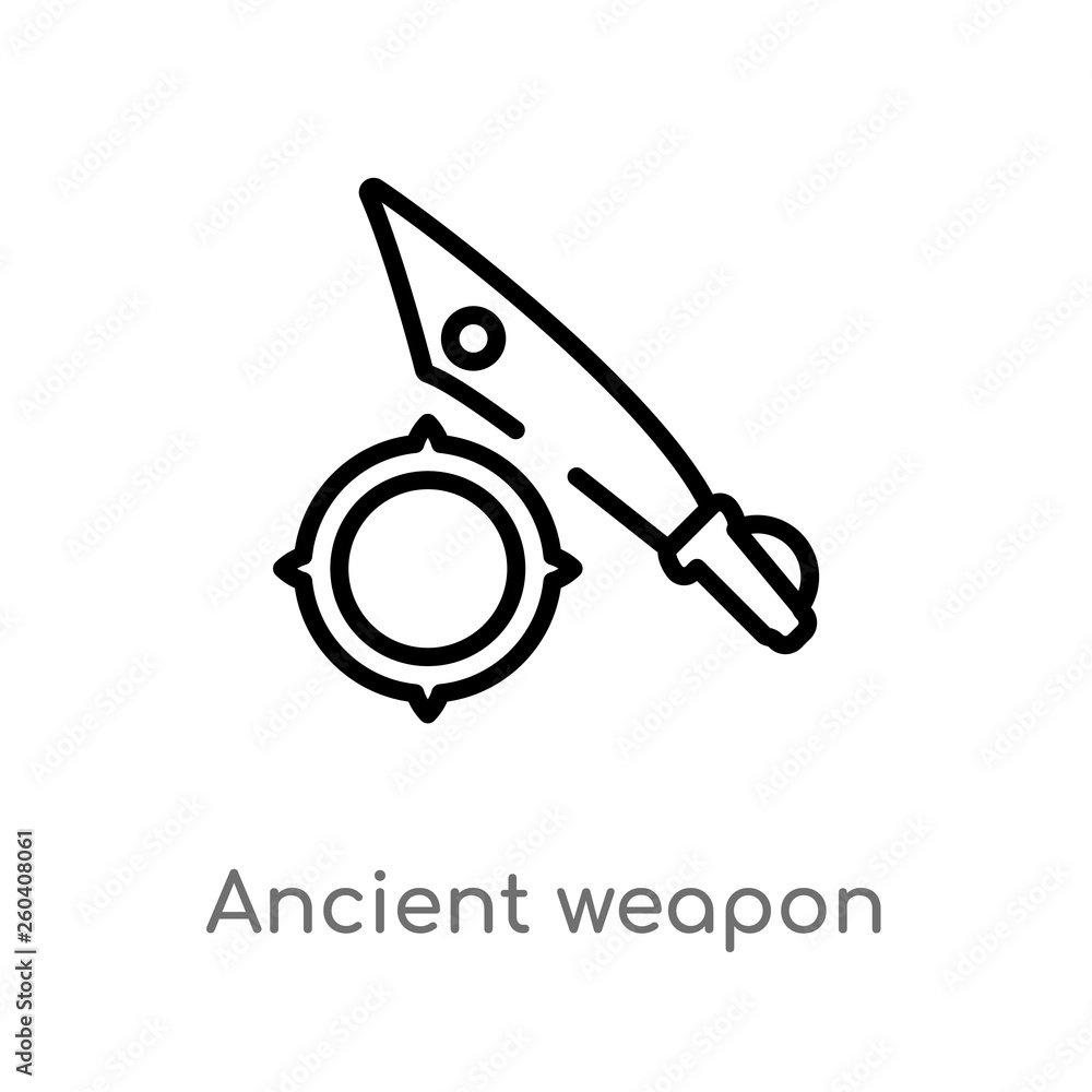 Poster outline ancient weapon vector icon. isolated black simple line element illustration from history con