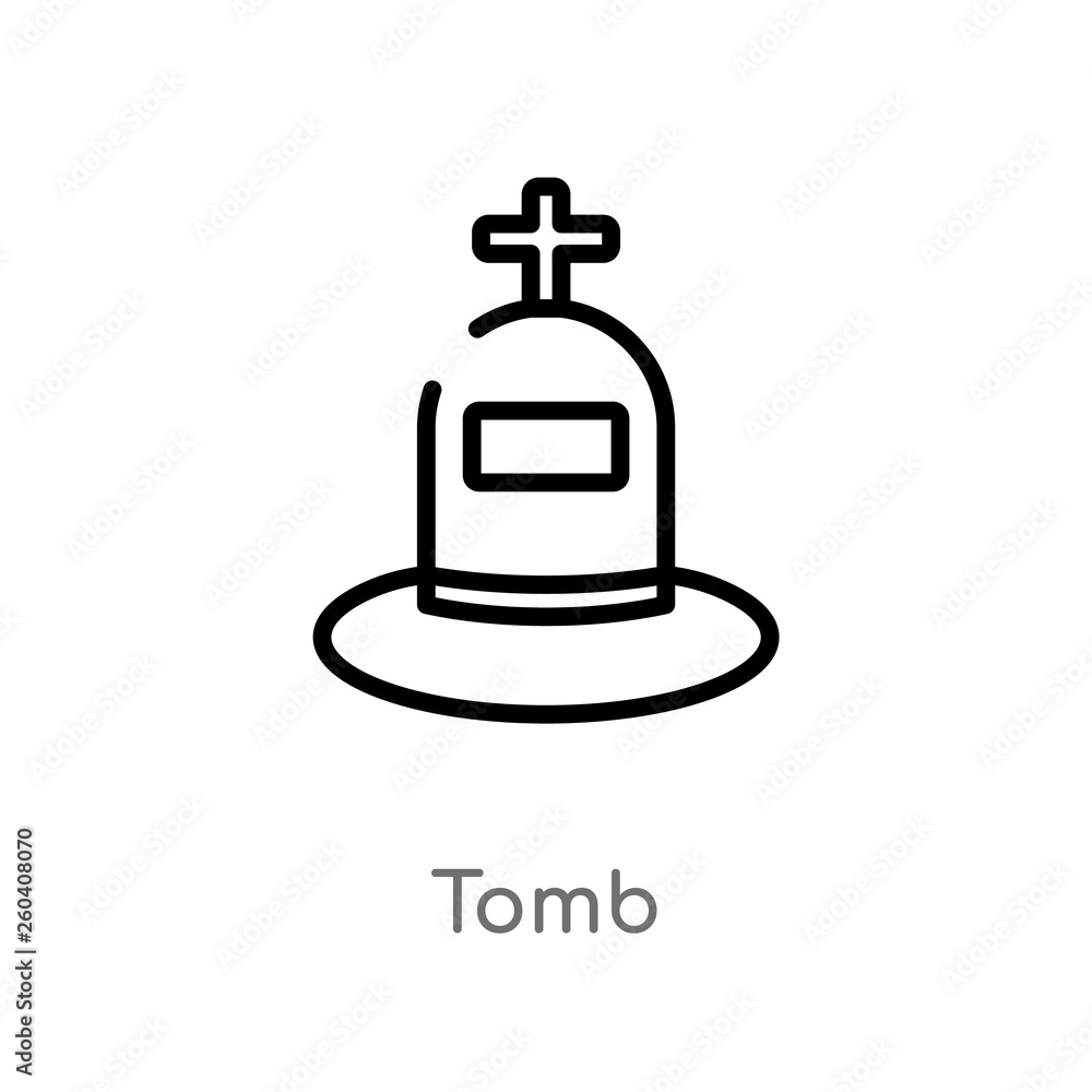 Poster outline tomb vector icon. isolated black simple line element illustration from history concept. edit