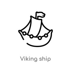 outline viking ship vector icon. isolated black simple line element illustration from history concept. editable vector stroke viking ship icon on white background