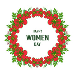 Vector illustration invitation card happy women day for crowd of leaf flower frames